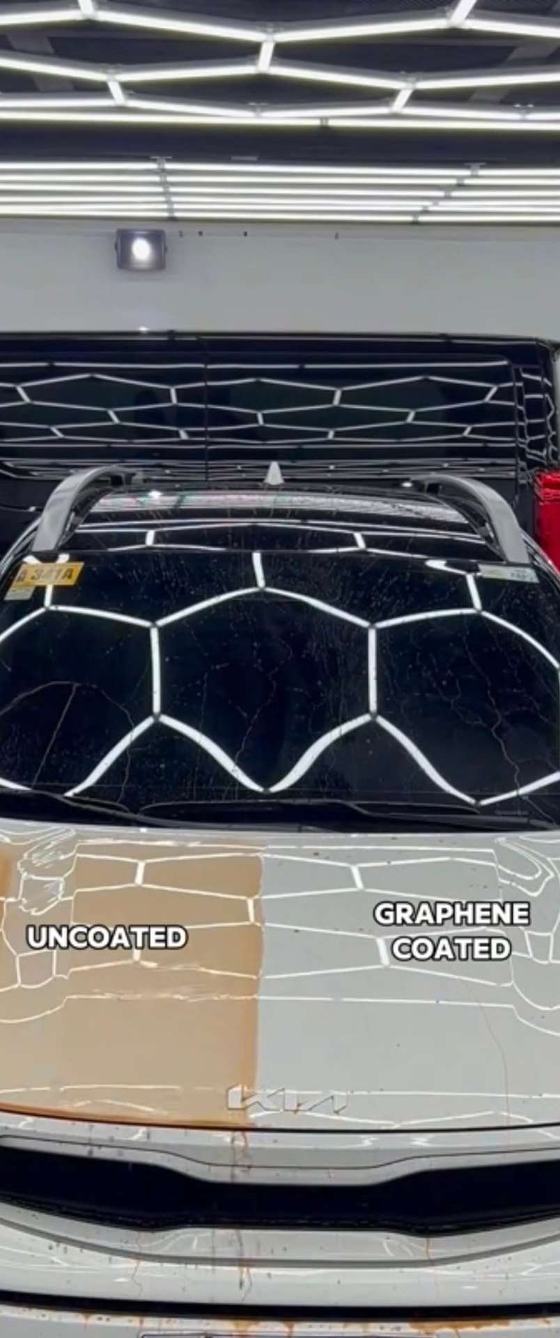 Graphene ceramic coating vs uncoated paint comparison on a white SUV bonnet, ACC Car Detailing Donnybrook Melbourne